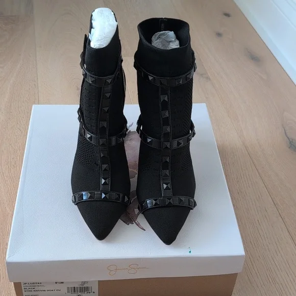 Jessica Simpson Black Studded Ankle Sock Boots 8.5 - Picture 3 of 5